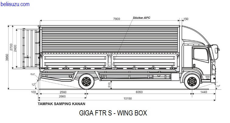 Dimensi Wing Box - isuzu GIGA FTR S tampak kanan