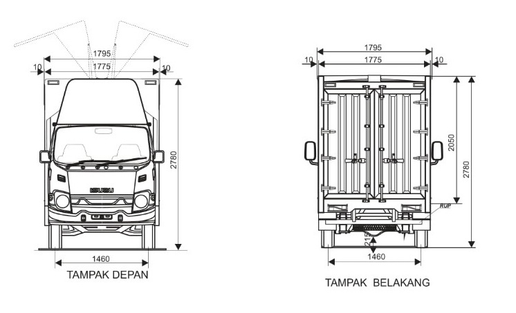 DRAWING TAMPAK DEPAN ISUZU TRAGA WING BOX