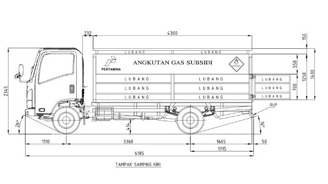 dimensi BAK BESI LPG PERTAMINA Isuzu NMR KIRI dimensi BAK BESI LPG PERTAMINA Isuzu NMR KIRI