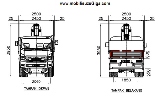 DRAEING bak crane isuzu Giga FVZ U HP - depan